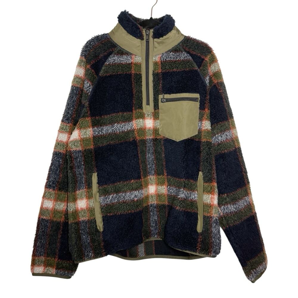 Todd Snyder Navy Blue Green Plaid Wool Blend Fleece Adirondack Jacket Medium